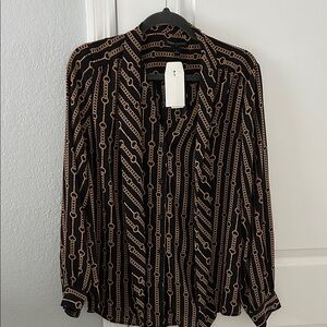 Banana Republic Black and Brown Chain Print Blouse